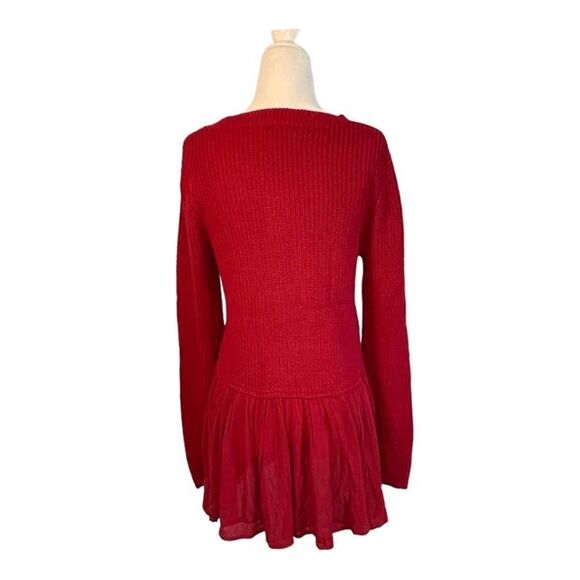 Tres Jolie Peplum Sweater Deep Red Ribbed Knit Long Sleeve Scoop Neck S - Picture 3 of 8